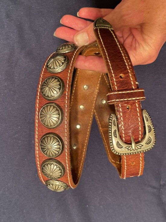 Accessories - Womens Brown Leather Western Concho Belt